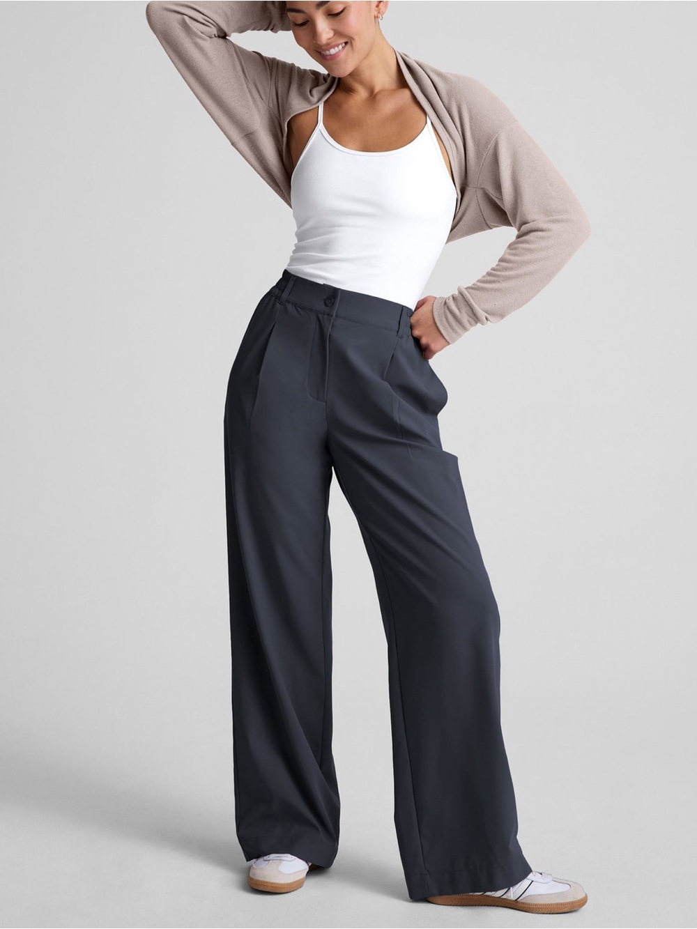 Beyond Yoga Status Wide Leg Black Trouser 31" Pants Sz Medium